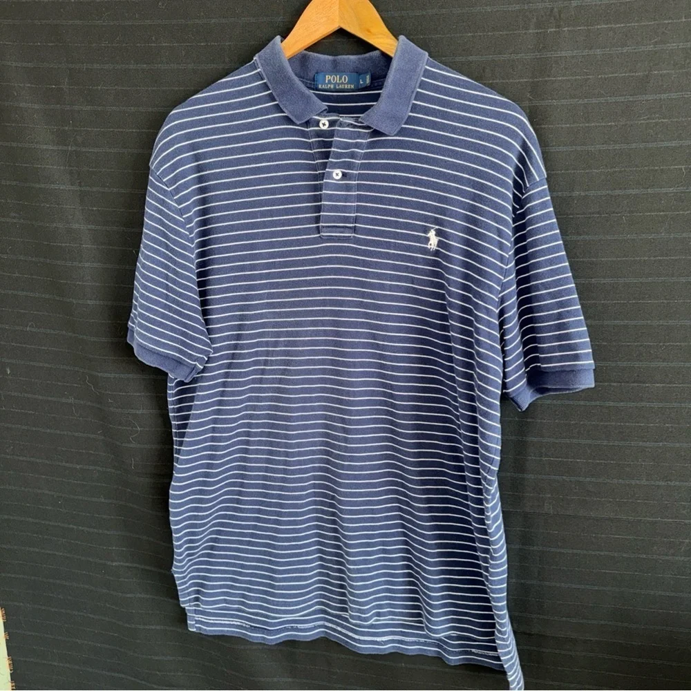Polo Ralph Lauren Men’s Short Sleeve Polo Shirt Size Large L Blue White Stripes